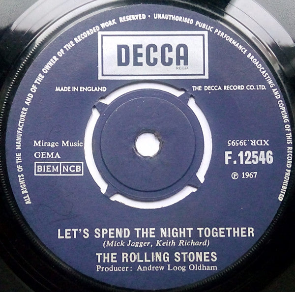 Rolling Stones 7" Singles Lets Spend The Night Together / Ruby Tuesday VG Record