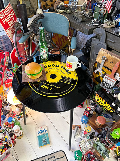 Glass LP Record Table Yellow American Decor Used