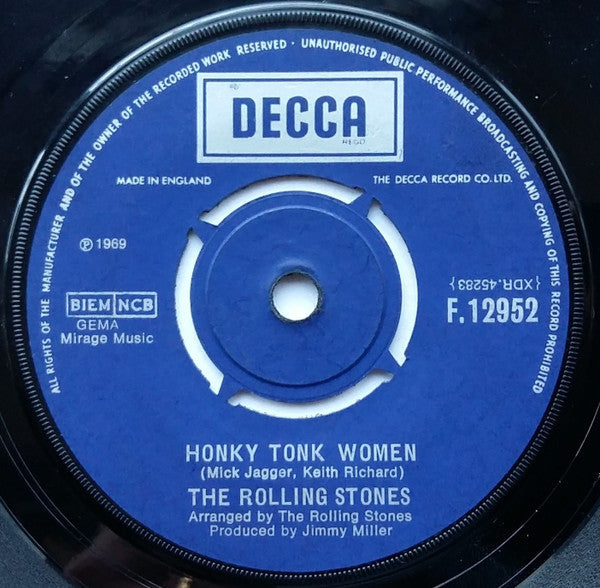 Rolling Stones Honky Tonk Women / You Can't Always Get What 7" Vinyl VG F12952