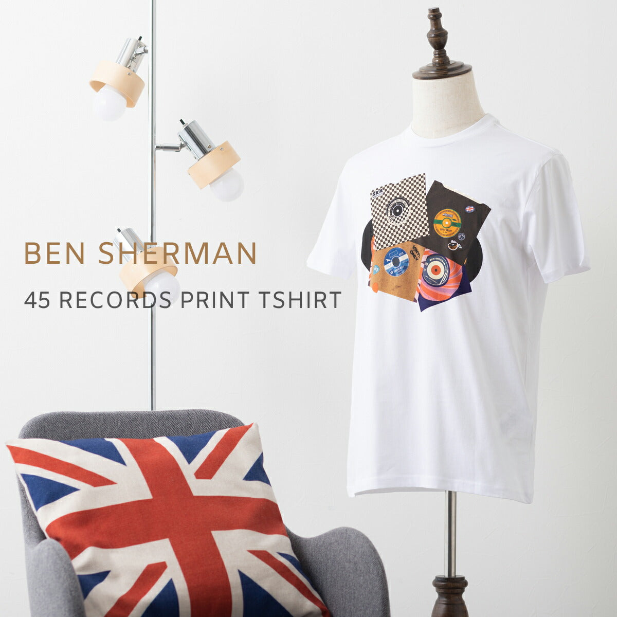 Ben Sherman Men’s Short Sleeve T-Shirt Record Print White Graphic Used