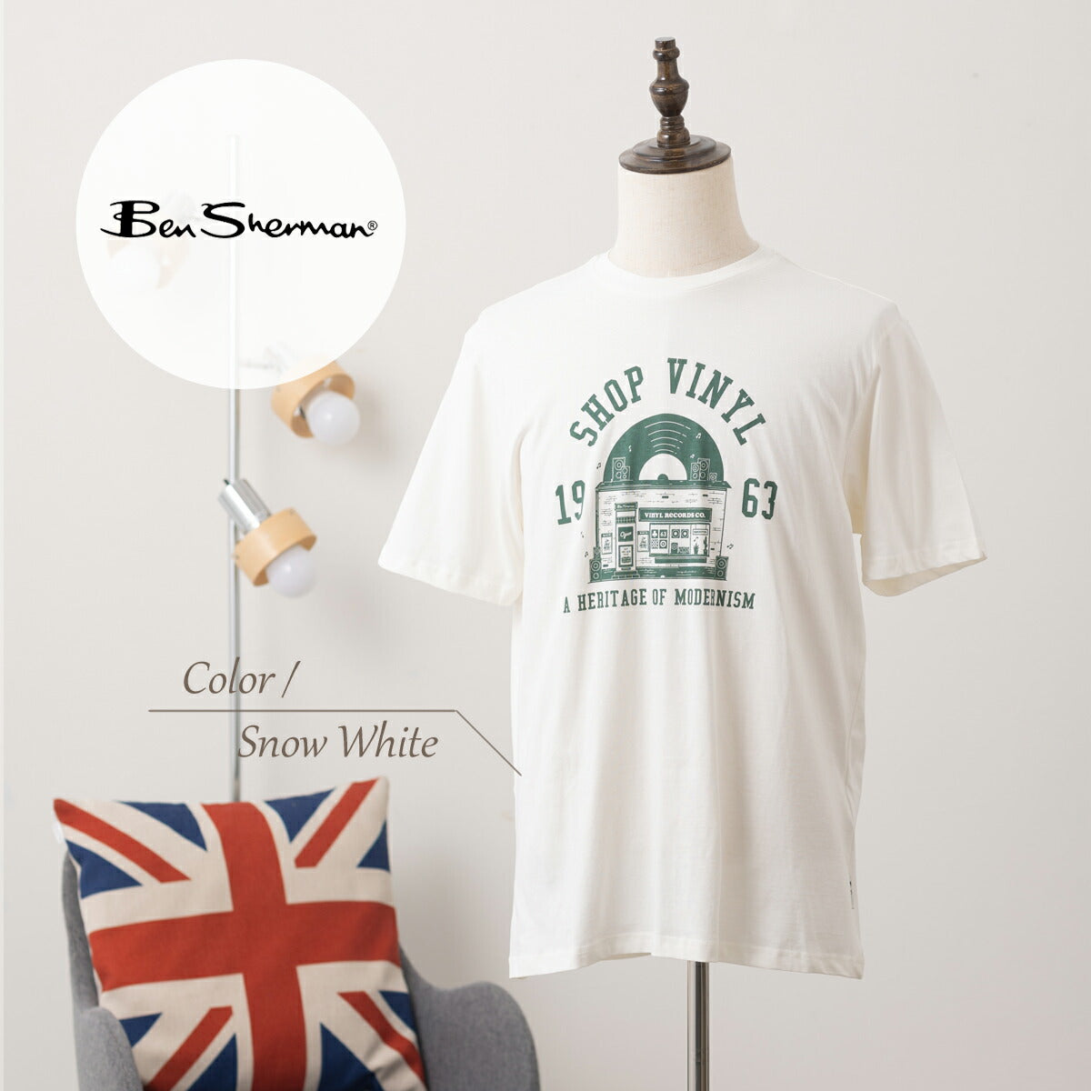 Ben Sherman Graphic Tee Short Sleeve Snow White Vinyl Record Design