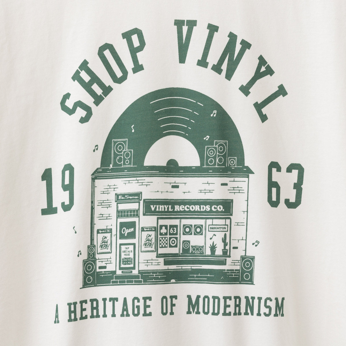 Ben Sherman Graphic Tee Short Sleeve Snow White Vinyl Record Design