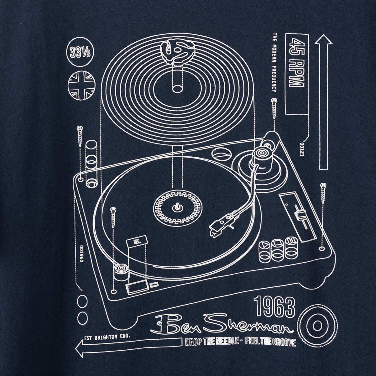 Ben Sherman Graphic Print T-Shirt Dark Navy Short Sleeve Record Play