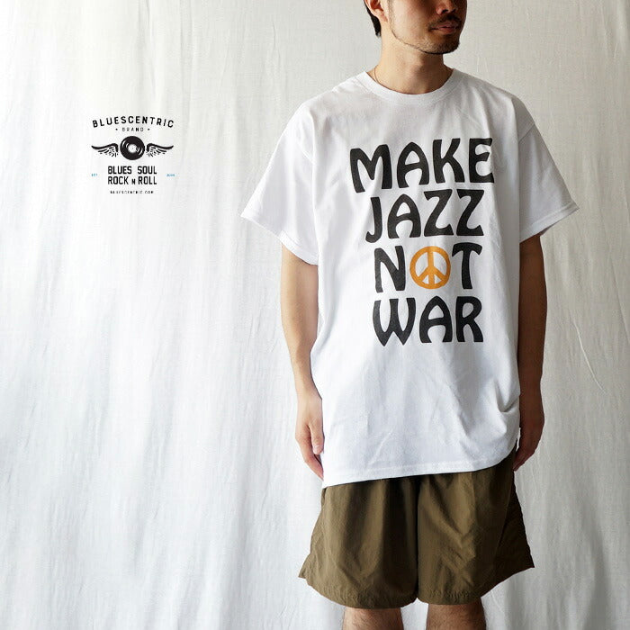Bluescentric Make Jazz Not War T-Shirt White Short Sleeve Anti-War Design