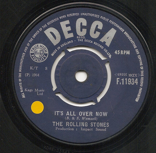 Rolling Stones It's All Over Now 7" Vinyl VG Decca F11934 Used