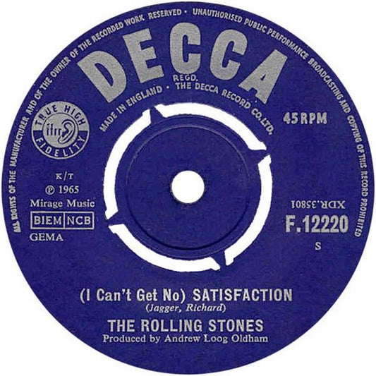 Rolling Stones I Can't Get No Satisfaction 7" VG Decca F12220 Used