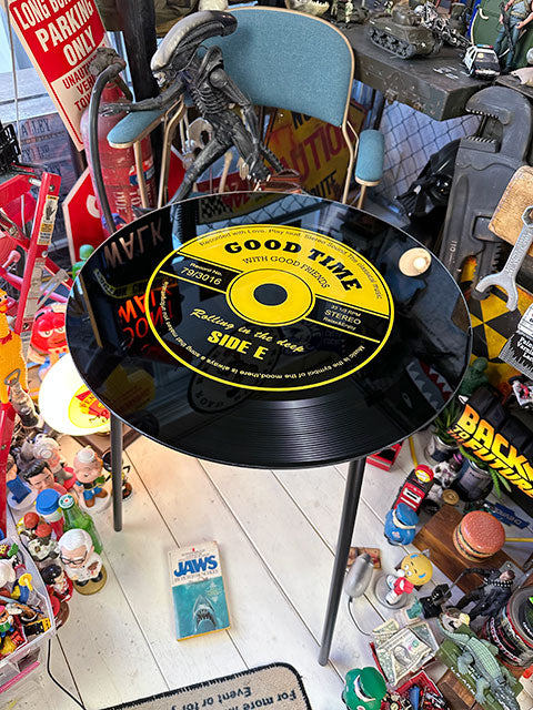 Glass LP Record Table Yellow American Decor Used