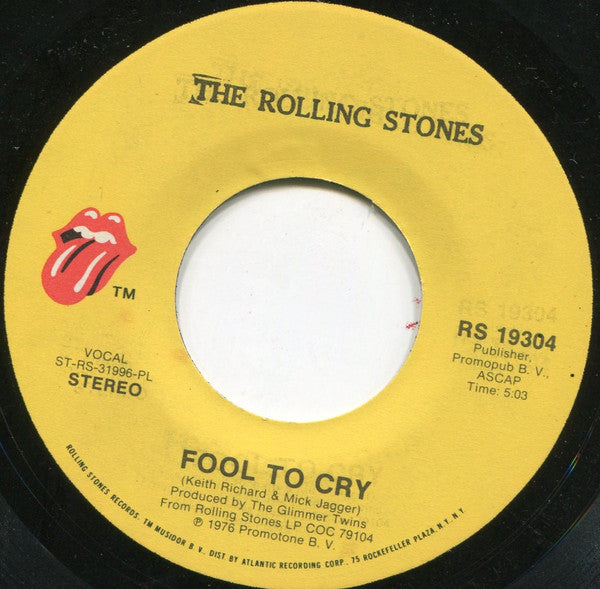 Rolling Stones 7" Record Fool To Cry / Hot Stuff RS19304 Used VG
