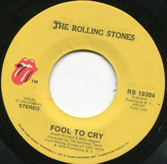 Rolling Stones 7" Record Fool To Cry / Hot Stuff RS19304 Used VG