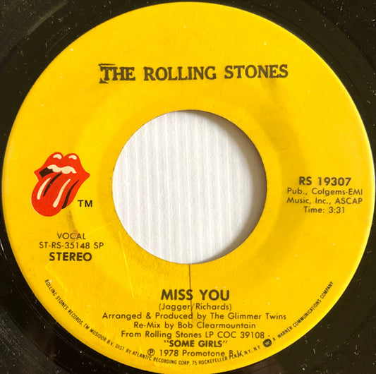 Rolling Stones Miss You 7" Vinyl VG No OBI Used Record RS19307