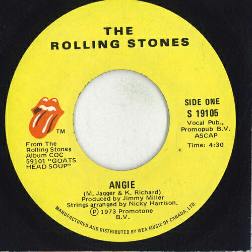 Rolling Stones Angie 7" Record VG no Obi Used