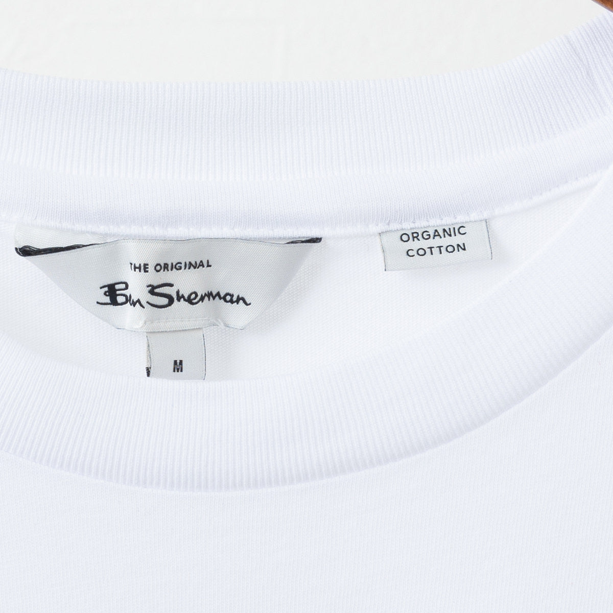 Ben Sherman Men's White Cotton T-Shirt Short Sleeve Drop Needle Record Regu