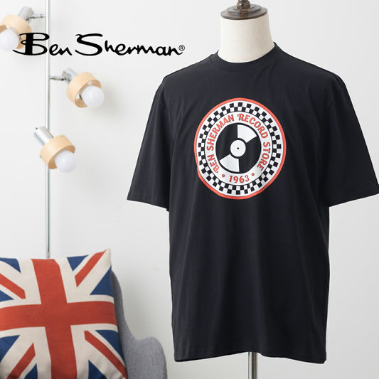 Ben Sherman Graphic T-Shirt Record Shop Print Organic Cotton Short Sleeve B Used