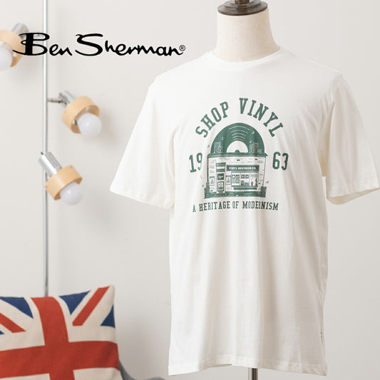 Ben Sherman Graphic Tee Short Sleeve Snow White Vinyl Record Design