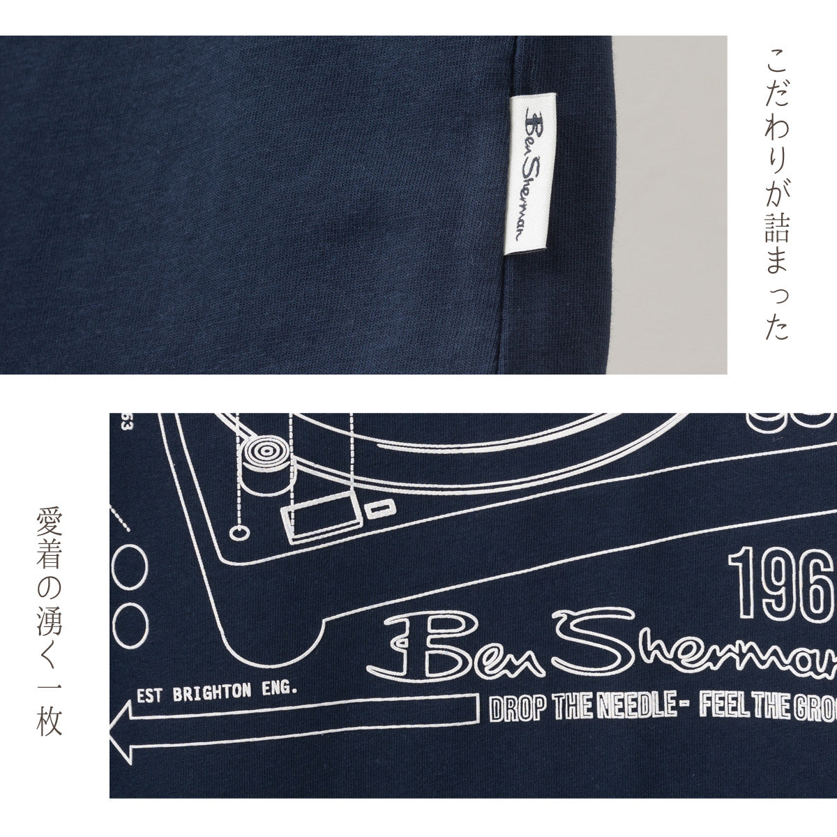 Ben Sherman Graphic Print T-Shirt Dark Navy Short Sleeve Record Play