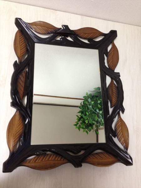 Decorative Antique Leaf Frame Mirror, Vintage Solid Wood, Used | Japanpricenet