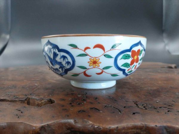 Wakoen Flower & Bird Tea Bowl 13cm Japanese Porcelain Vintage Used | Japanpricenet