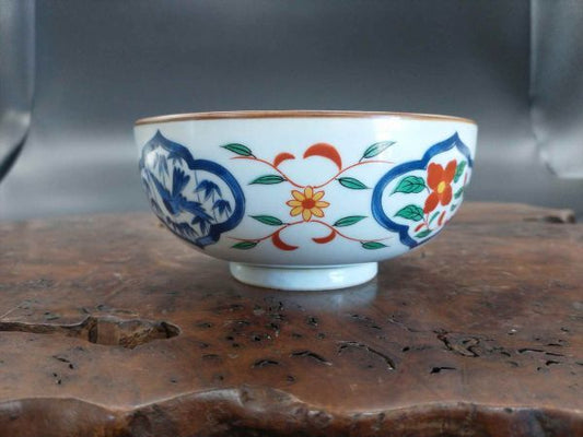 Wakoen Flower & Bird Tea Bowl 13cm Japanese Porcelain Vintage Used | Japanpricenet