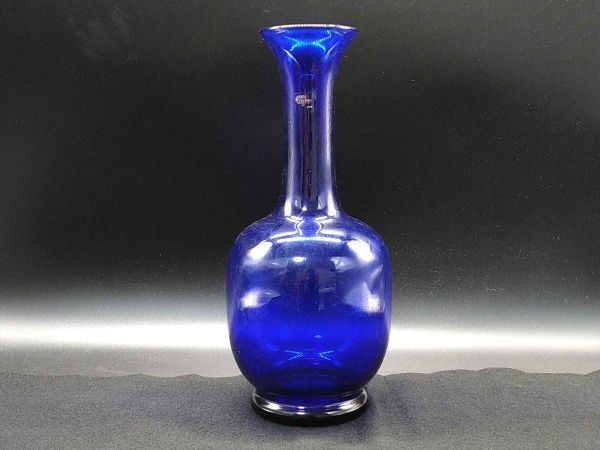 Blue Glass Vase Flower Base Scandinavian Vintage 12" Used | Japanpricenet