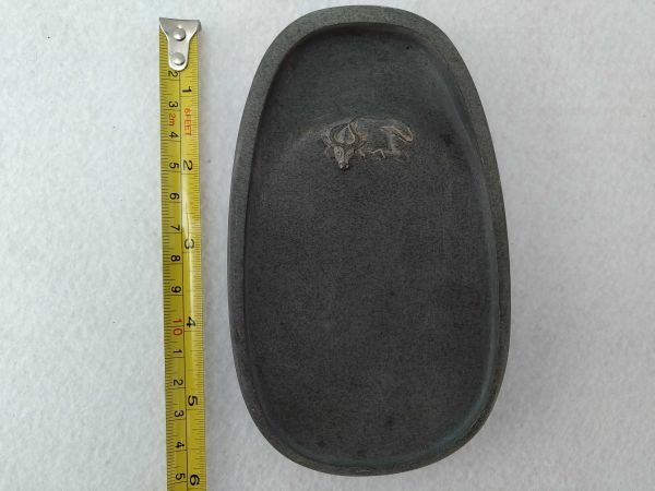 Vintage Inkstone Cow Oval Calligraphy Tool 10x15cm Old Collectible | Japanpricenet