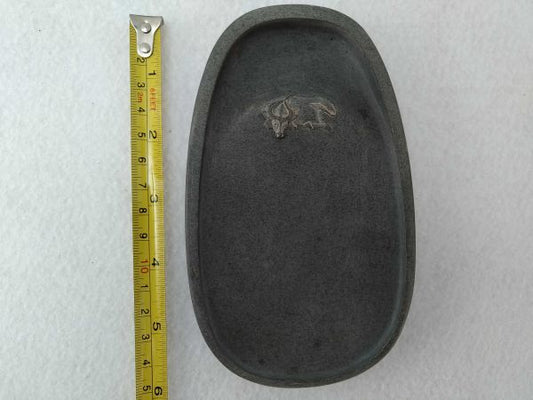 Vintage Inkstone Cow Oval Calligraphy Tool 10x15cm Old Collectible | Japanpricenet