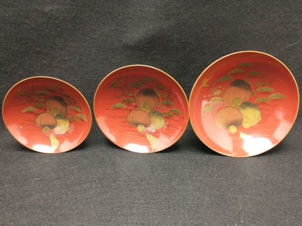 Vintage Lacquerware Sake Cup Set 3 pcs Large Medium Small Retro Antique | Japanpricenet