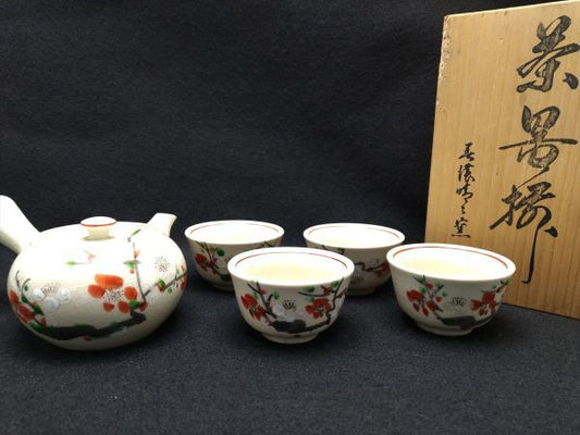 Japanese Teapot & 4 Bowls Set w/Pporia Box, Antique Japanese Tableware | Japanpricenet