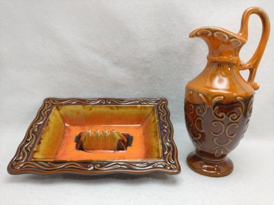 Ceramic Pitcher & Plate Set with Center Protrusion, Boxed, Used | Japanpricenet