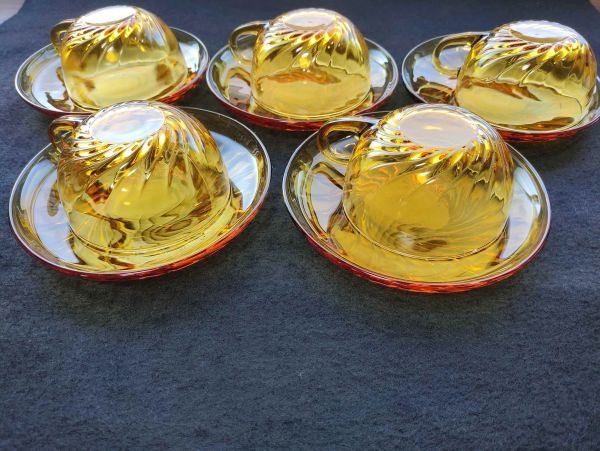 Amber Cup & Saucer Set 5P Yellow Retro Tea Set Used 5cm height | Japanpricenet