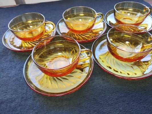 Amber Cup & Saucer Set 5P Yellow Retro Tea Set Used 5cm height | Japanpricenet