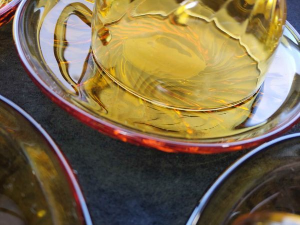 Amber Cup & Saucer Set 5P Yellow Retro Tea Set Used 5cm height | Japanpricenet