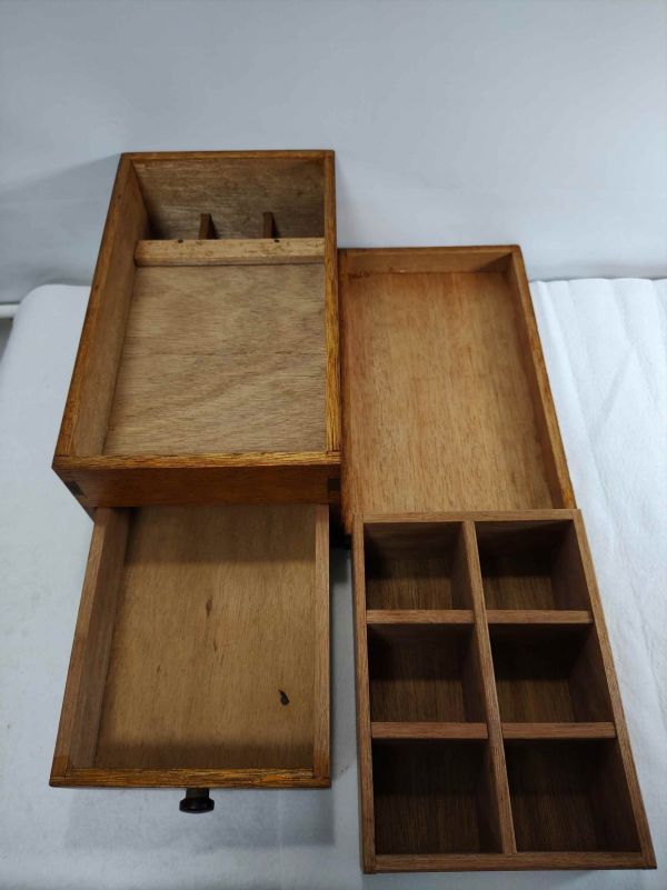 Vintage wooden sewing box with drawers, 7.4" x 6.7" used furniture | Japanpricenet
